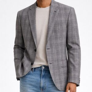 NWOT TED BAKER 100% Wool Joey x SPJ No Ordinary Joe Gray Windowpane Suit Jacket